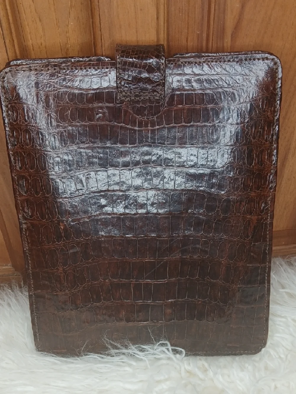 Brown Croc-Embossed Leather Tablet Sleeve or Document Holder